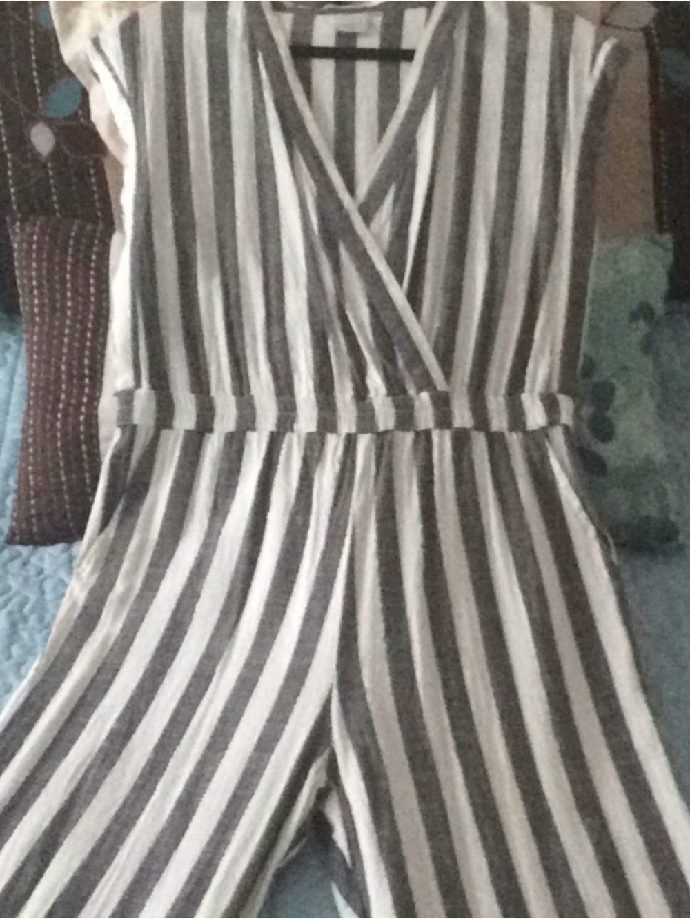 ICHI Jumpsuit Gray White Gold Stripes Size Medium 38
